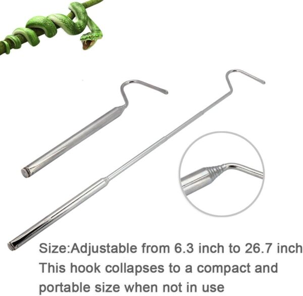 SENZEAL Retractable Snake Rod Stainless Steel Hook Professional Reptile Supplies for Snake Lovers Silver 16cm to 68cm - Image 2