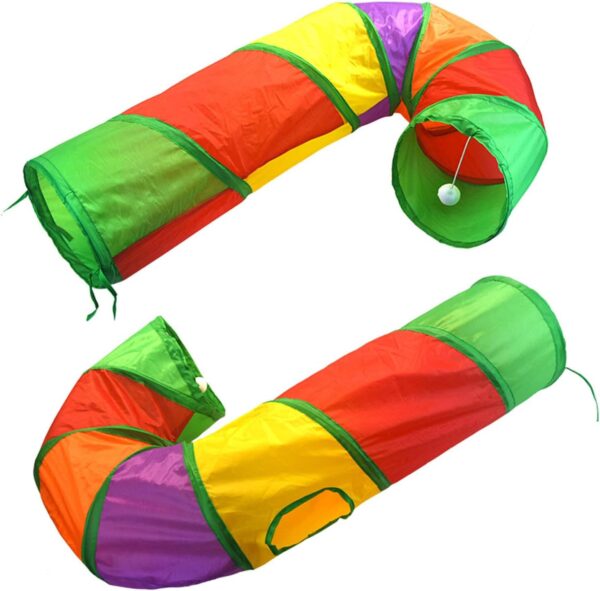 Illkjasfc Cat Tunnel Toy Funny Pet Rainbow Color Playing Tubes With Pompoms Tunnel Toy Indoor Play Kitten Tunnel Tubes - Image 7