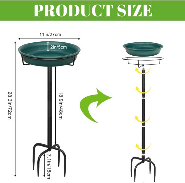 28In Freestanding Birdbaths Bowl Outdoor, Free Standing Garden Bird Bath Bird Feeder Bowl with Metal Stake, Detachable Decoration Spa Birdfeeder for Garden Patio Yard Lawn, 4 Spiky Feet… (B) - Image 2