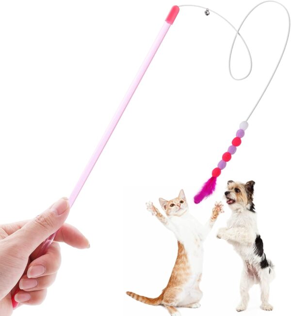 cobee Cat Feather Toys, Soft Cat Wand Toy with Bell Pompom Cat Wand Interactive Cat Toy Training Toys Cat Teaser Toy for Indoor kitten - Image 8