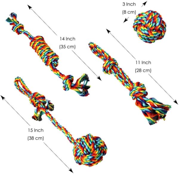 VIEWLON Dog Rope Toys, Dog Toy Set, Rope Ball, Cotton Knot, Chew Toy, Dog Interactive Toy, Beneficial to Dog's Mental Health, Teeth Cleaning,Best Gift for Small/Medium Dogs (4 Pcs) - Image 6