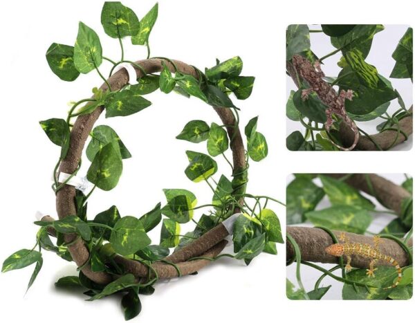SOONHUA Reptile Vines,Plant Garland,Reptile Climbing Branch Flexible Jungle 3.28ft Rattan 1Pc Vine for Chameleon Snakes Lizards Gecko (3.28ft Rattan+ lvy Leaves) - Image 5