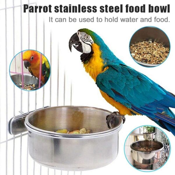 PINVNBY Parrot Food Water Bowls Bird Feeding Dish Cups Budgie Feeder with Clamp Stainless Steel Canaries Perches for Macaw Conure Lovebird Finch Small Animal 5 Pack - Image 3