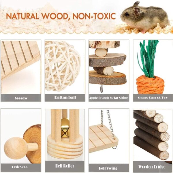 BBjinronjy Hamster Chew Toys Set Small Animal Molar Toys Teeth Care Wooden Accessories for Guinea Pigs,Chinchillas,Gerbils,Mice,Rats,Mouse Rodents Toy Swing Seesaw Bridge - Image 5