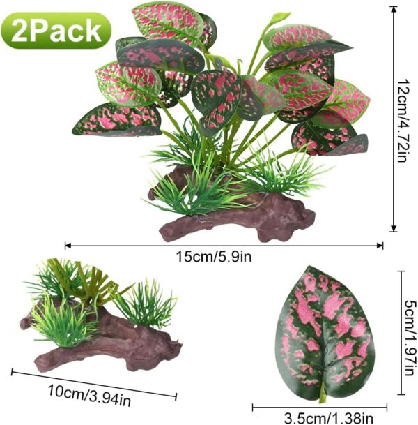 BEGONDIS 2Pcs Reptile Artificial Plants, Terrarium Plants Decorations Supplies, Aquarium Fish Tank Plant, Amphibian Habitat Hideout Tank (Red) - Image 2