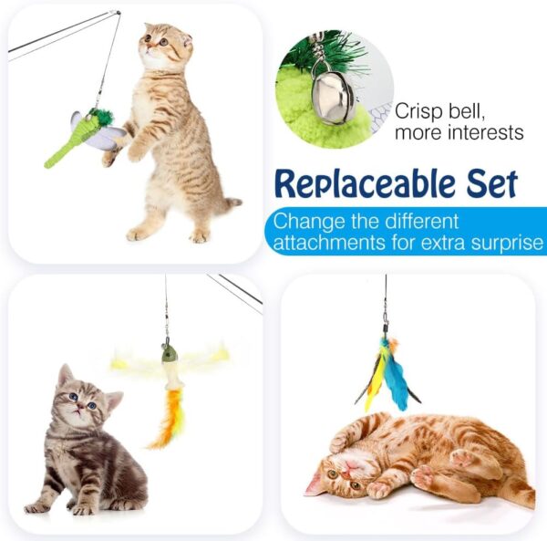 Pawaboo Cat Feather Toys, 4 Pack Interactive Cat feather Teaser Wand Toys, Retractable Fishing Pole Wand Catcher Exerciser with Refill Fish, Dragonfly Worm with Bells, Fun Kitten Kitty Toy, Colorful - Image 5