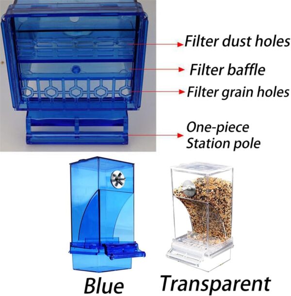 Automatic Bird Feeder, Transparent Acrylic Food Container For Cage, Cage Accessories, Anti-Spill Bird Feeder, No Mess Bird Feeder, For Small And Medium Parakeets Lovebirds (Transparent) - Image 2