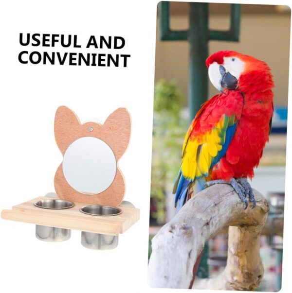 Yardwe Bird Food Cup with Mirror Parakeet Cage Bird Feeders Water Mug Container Bird Cage Food Bowl Bird Cage Feeder Parrot Water Cage Bowl Parrot Food Dispenser Bird Water Holder Wooden - Image 5