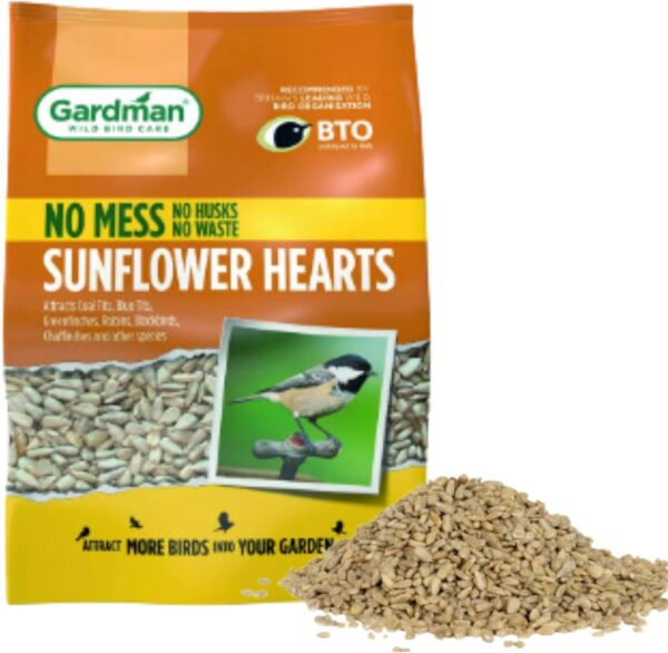 Sunflower Hearts Bird Seed Feeder Set - 1x Sunflower Hearts No Mess Bird Seed 1kg, Black Steel Sunflower Feeder, 1x CHG Guide - High Energy for Small Wild Birds - Image 3