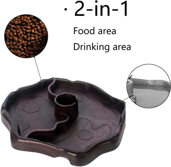 QIODAZOO Bowls for Reptiles Amphibians, Tortoise Accessories 2 IN 1 Reptile Feeding Dish Automatic Dispenser Tortoise Water Dish, Dark Brown - Image 2