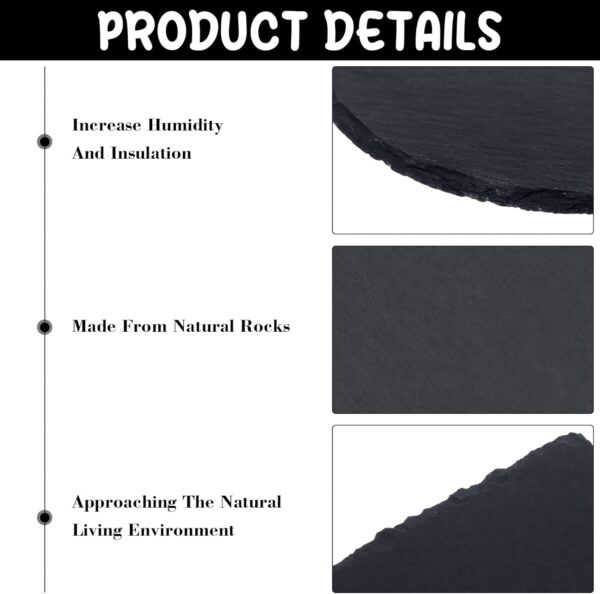 4 Pcs Reptile Basking Platform Tortoise Rock Plate Slate Reptile Basking Platform Feeding Dish Natural Rock Bathing Resting Platform for Turtle Lizard Bearded Dragon Gecko Snake Habitat Decor - Image 3