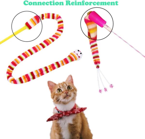 NEKOSUKI Cat Wand Rainbow Toy, 3 Styles Funny Interactive Cat Toys, Cuddly Stuffed Snake Cat Toy on Stick with Bell, Colorful Sounding Toys, Rainbow Ribbon Wand for Kittens Training - Image 3