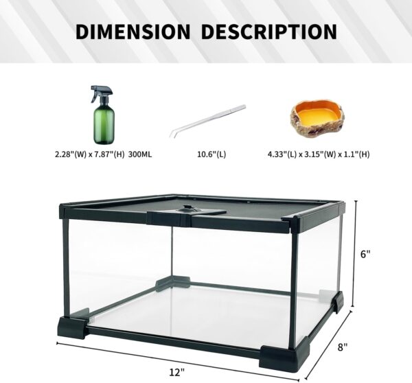 Reptile Glass Terrarium kit，12"x8"x6"Terrarium Enclosure Amphibians Tank Cage with Magnetic Sliding Door for Small Reptiles, Amphibians and Invertebrates. - Image 4