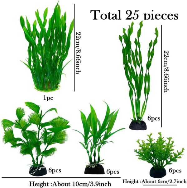 Aquarium Plants, 25pcs Fish Tank Decor Green Plants Artificial Aquarium Decorations Plastic Plants for Aquarium Simulation - Image 3
