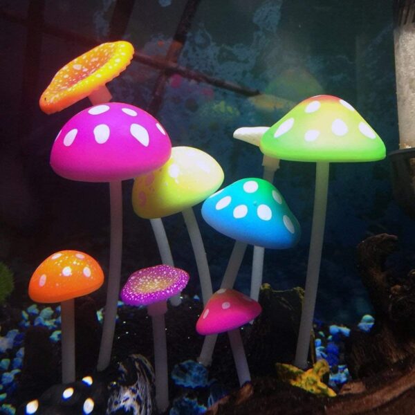Podazz 4 Pack Glow Aquarium Decorations Coral Reef Glowing Mushroom Anemone Simulation Coral Plant Glowing Effect Silicone for Fish Tank Decorations - Image 4