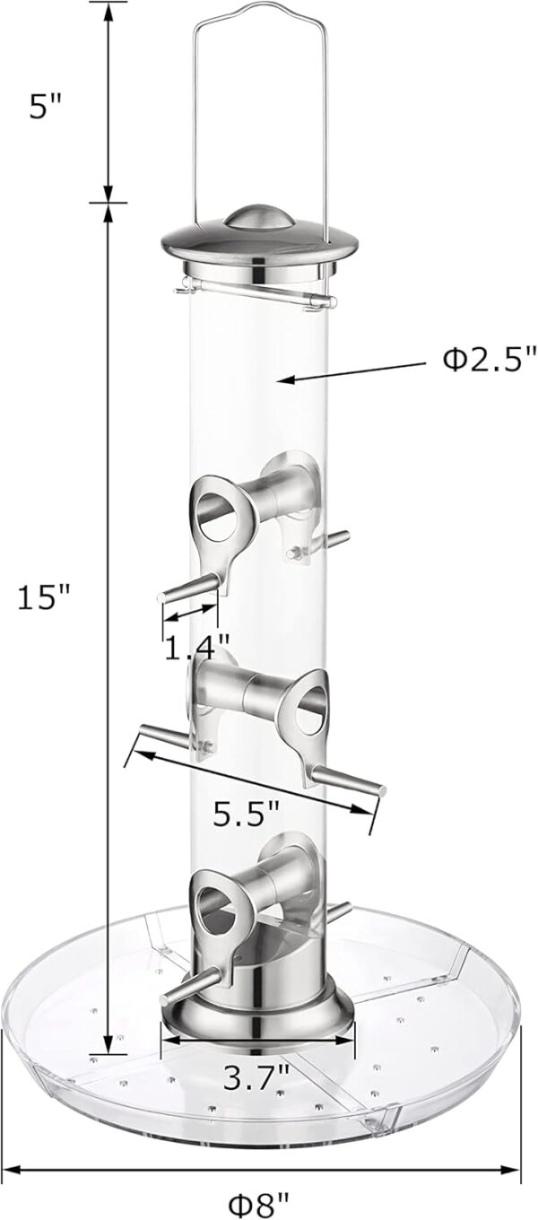 iBorn Bird Feeders Seed Catcher for Outside Hanging 6 Port Bird Feeder for Cardinal Birds Aluminium Metal,Brushed Nickle Finishing 14 Inch 6 Port (Seed is not Included) - Image 6