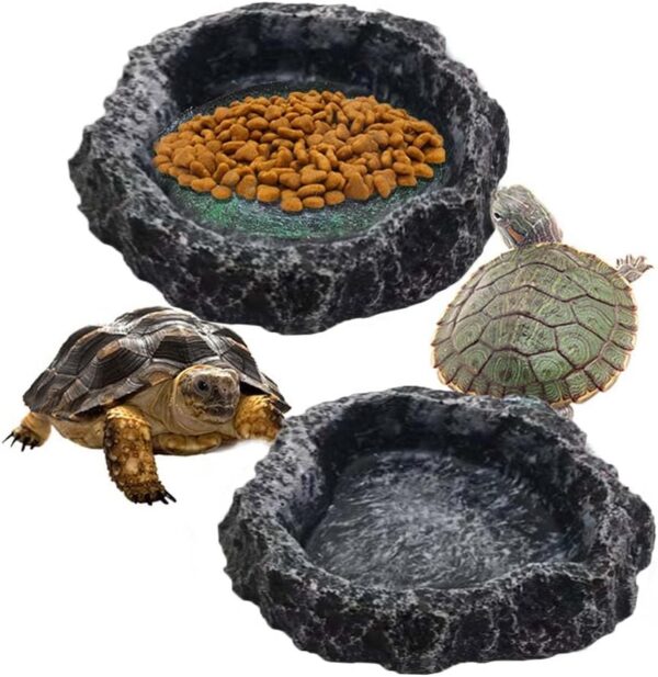 HDONONGYIRO Reptile Pets Water Dish Bowl Food Bowl Rock Reptile Feeding Bowl Reptile Feeding Bowl Water Rock Dish Durable Resin Dish Lizard Feeder for Tortoise Lizard Chameleon Gecko - Image 3