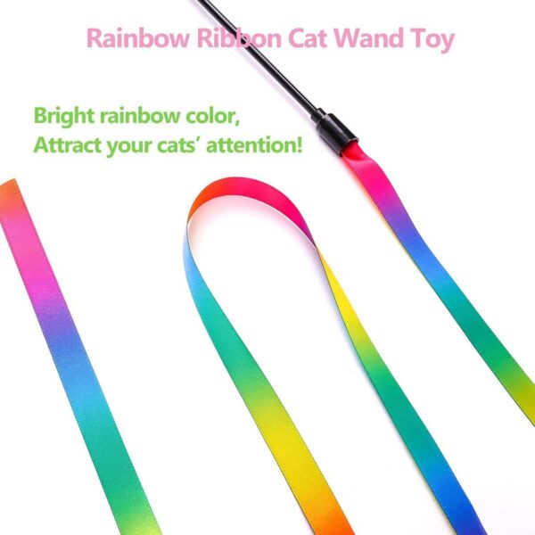 Pssopp 3 Pcs Interactive Cat Wand Toys,Colorful Boredom Relief Funny Interactive Cat String Stick Toy Colorful Ribbon Charmer Cat Teaser Toy for Cats - Image 9