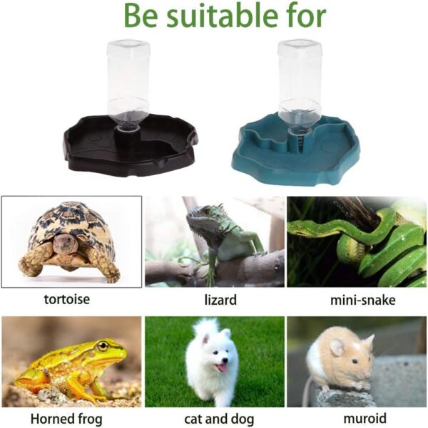 PINVNBY Reptile Food Water Bowl 2 in 1 Feeding Dish Automatic Dispenser Turtle Feeders Waterer With Leaf Plate Dish for Lizards Tortoises Gecko Chameleon 2 PCS (blue) - Image 3