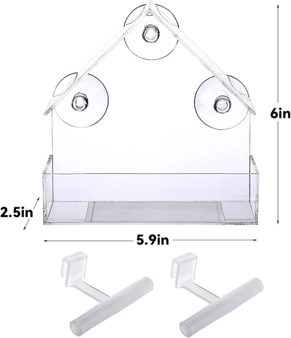 Window Bird Feeder with Strong Suction Cups,Bird Feeding Station,Clear Acrylic Hanging Bird Feeder with 3 Strong Extra Suction Cups and Seed Tray for Small Birds Decorate Your House - Image 3