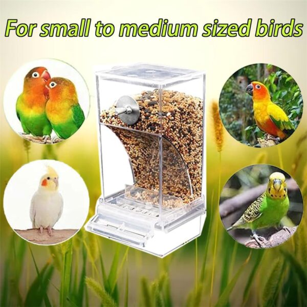 Automatic Bird Feeder, Transparent Acrylic Food Container For Cage, Cage Accessories, Anti-Spill Bird Feeder, No Mess Bird Feeder, For Small And Medium Parakeets Lovebirds (Transparent) - Image 3