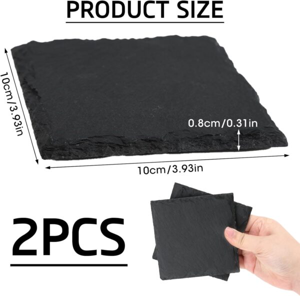 2pcs Tortoise Slate Reptile Basking Platform, 10x10cm Natural Square Slate Reptile Habitat Rock, Turtle Feeding Food Bowl Dish for Turtle Lizard Bearded Dragon Gecko Snake Landscape Habitat Decor - Image 2