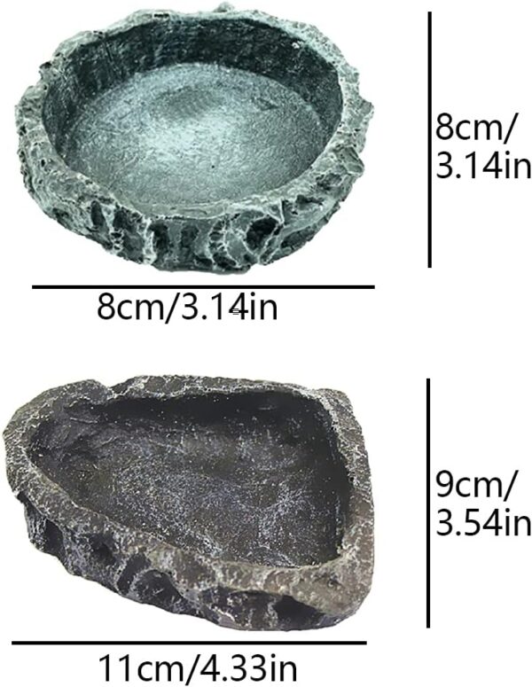 2 Pack Reptile Feeding Bowls, Resin Reptile Rock Bowl, Reptiles Water Tray, Reptile Terrarium Food Dish, Reptile Rock Food, for Reptile Turtle Scorpion Lizard Crabs Pets Supplies (Green and Black) - Image 3