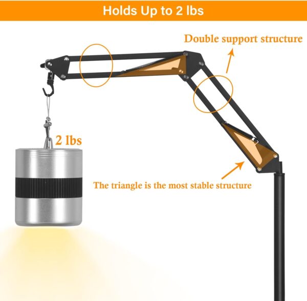 Reptile Heat Lamp Stand with Base Extra Tall, Adjustable Height and Width Floor Light Holder Bracket, Basking Lamp Support for Animal Tortoise Table Glass Tank Terrarium Vivarium Cages 72 inch - Image 4