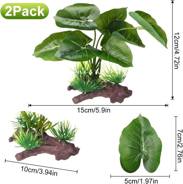 BEGONDIS 2Pcs Reptile Artificial Plants, Terrarium Plants Decorations Supplies, Aquarium Fish Tank Plant, Amphibian Habitat Hideout Tank (Green) - Image 2