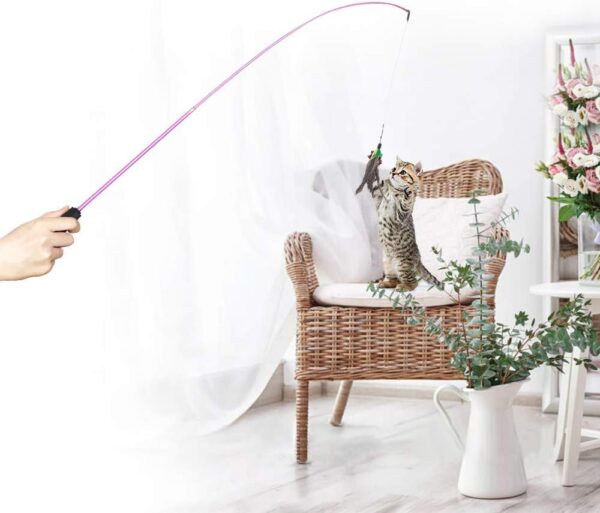 SLSON 14 Pack Cat Teaser Toy 2 Retractable Interactive Cat Wand and 12 Colourful Replaceable Cat Feather Toys with Bells For Indoor Cat and Kitten Catcher - Image 7