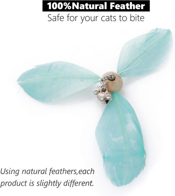cobee Cat Wand Toys, Interactive Cat Toys with 2 Feather Refills, Cat Feather Propeller Wand Toy with Bell, Cat Feather Toys Replacement Refills, Indoor Cat String Toy for Kitten Training(Blue+Pink) - Image 5