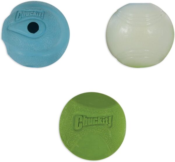 ChuckIt! Fetch Medley Gen 1 Rubber Dog Balls, The Whistler, Max Glow & Rebounce Balls for Dogs, Durable High Bounce Launcher Compatible Dog Toy, Small, 3 Pack - Image 2