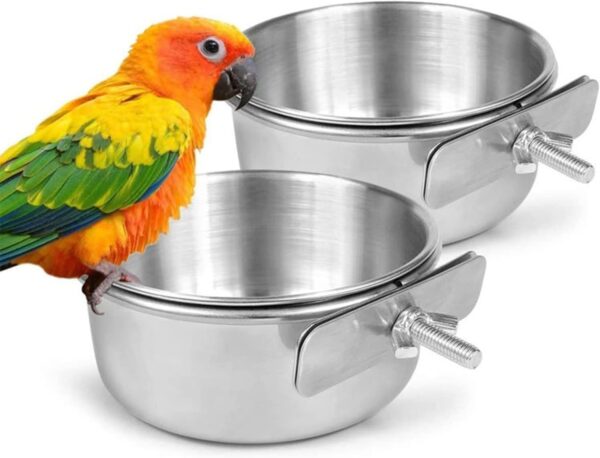 Bird Cage Feeder Waterer Stainless Steel Bird Bowl Bird Feeding Cups With Clip Bird Water Bowl Parrot Food Bowl - Image 5