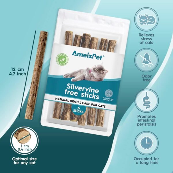AmeizPet Catnip Sticks For Cats, Cat Dental Chew Sticks - Natural Matatabi Cat Dental Care, Silvervine Cat Teeth Cleaning Dental Sticks 6 Pcs - Image 2