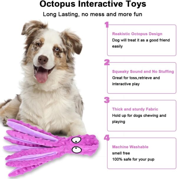 RIO Direct Dog Plush Toys Octopus - No Stuffing Dog Squeaky Toys with Crinkle Paper, Sturdy Dog Chew Toys Funny Interactive Toys for Small to Medium Dogs Training and Playing - Image 5