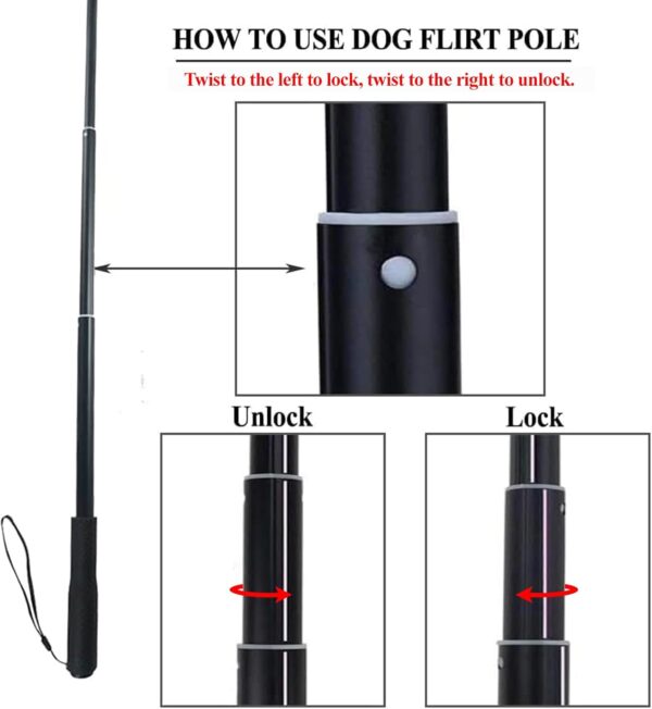 ASOCEA Flirt Pole for Dogs，Extendable Teaser Wand Pet Flirt Stick Outdoor Interactive Toy with 2 Chasing Tail Chewing Cotton Rope for Small Medium Large Dogs Training Pulling - Image 3