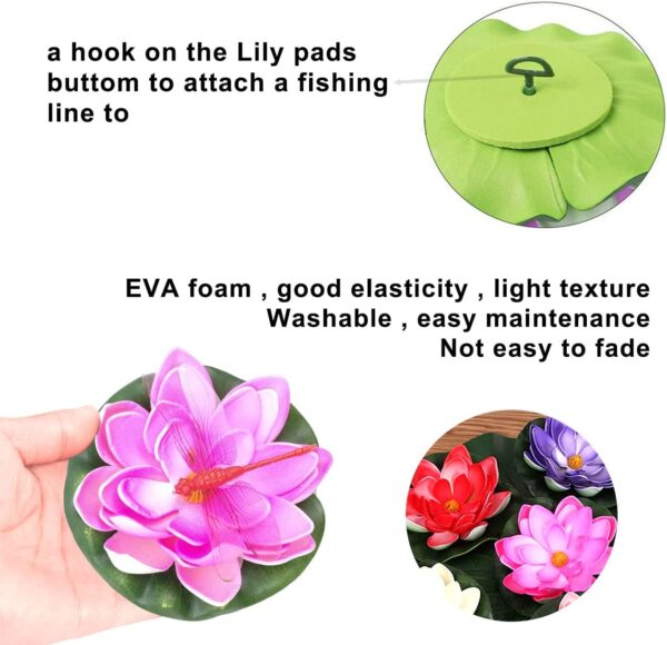 ZHIQIN 26 Pieces Floating Pond Plants Set Artificial Lotus Floating Water Lilies with Artificial dragonfly frog Lotus Leaves for Pond Fountain Garden Pool Fish Pond Aquarium Decoration - Image 2