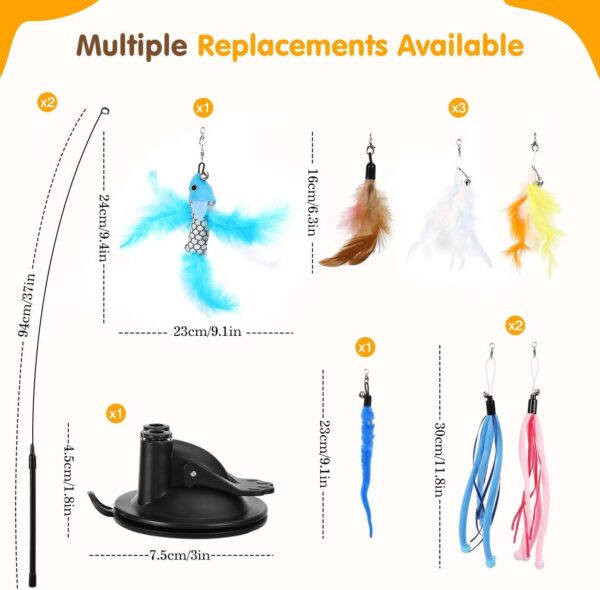 Pawaboo Cat Feather Toys, Interactive Cat Wand Toy with 2-Slot Super Suction Cup, Detachable 2 PCS Spring Cat Wand & 7 PCS Cat Teaser Replacement with Bells, Funny Kitty Toys for Indoor Kittens Play - Image 4