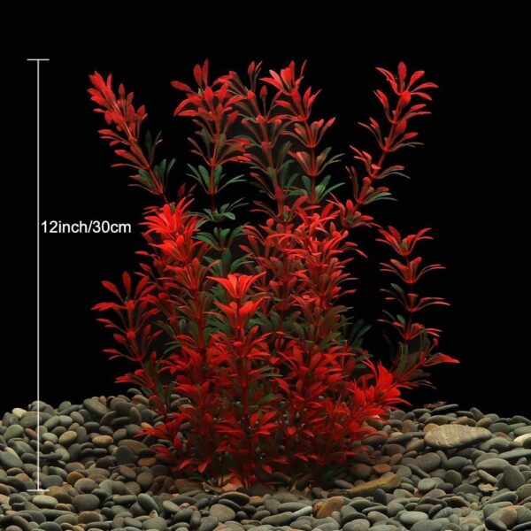 Large Aquarium Plants Artificial Plastic Fish Tank Plants Decoration Ornament Safe for All Fish 30cm x 10cm - Red - Image 2