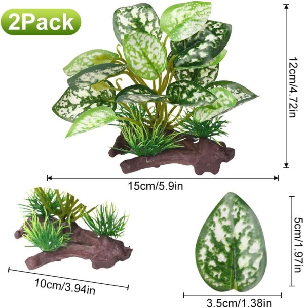 BEGONDIS 2Pcs Reptile Artificial Plants, Terrarium Plants Decorations Supplies, Aquarium Fish Tank Plant, Amphibian Habitat Hideout Tank (White) - Image 2