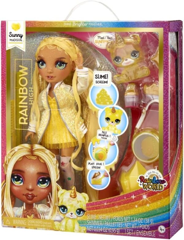 Rainbow High Fashion Doll with Slime & Pet - Sunny (Yellow) - 28 cm Shimmer Doll with Sparkle Slime, Magical Pet and Fashion Accessories - Kids Toy - Great for Ages 4-12 Years - Image 4