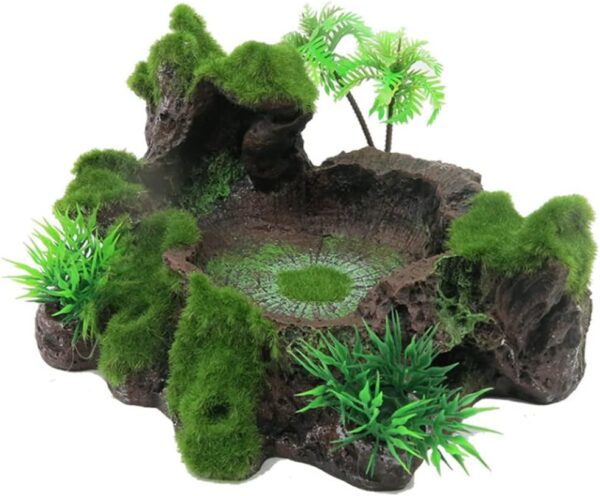 Tikwisdom Reptile water bowl, resin reptile platform designed by rocks and trees, habitat, decorative glass container, water tank decoration - Image 2