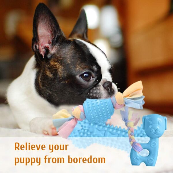JYPS Puppy Chew Toys, 4pcs Dog Teething Chewing Toy Set with Ball and Cotton Ropes, Aggressive Chew Toys, Interactive Pet Toys Gift Pink for 8 Weeks Small Puppies and Medium Dogs (Blue) - Image 4