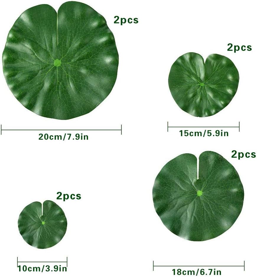 8 Pcs 4 Size Artificial Floating Plants Lotus Leaf Realistic Water Lily Pads for Home Garden Ponds Pool Aquarium Fish Tank Landscape Decorations - Image 2