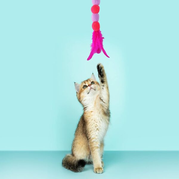 cobee Cat Feather Toys, Soft Cat Wand Toy with Bell Pompom Cat Wand Interactive Cat Toy Training Toys Cat Teaser Toy for Indoor kitten - Image 3