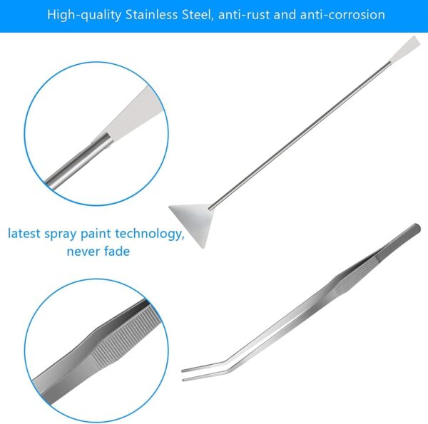 38cm Extra Long Aquarium Aquascape Kits, 4 in 1 Anti-Rust Aquatic Plant Aquascaping Tool Stainless Steel Tweezers Scissors Spatula for Aquarium Tank Clean Fish Tank Aquascape Tools Sets (Silver) - Image 3