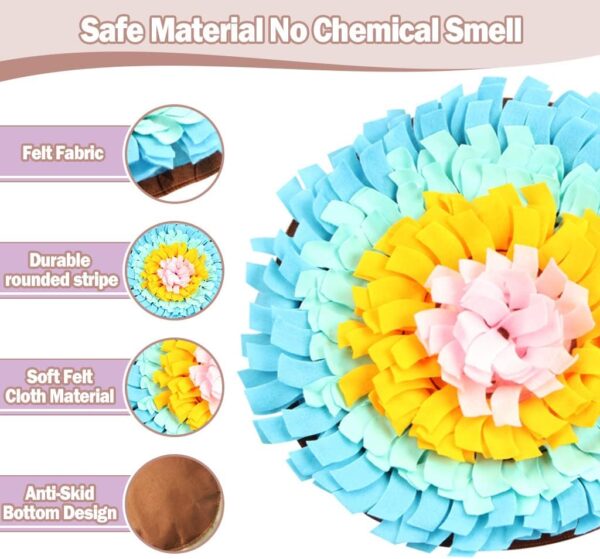 IFOYO Pet Snuffle Mat, Dog Feeding Mat Small Dog Training Pad Pet Nose Work Blanket Non Slip Pet Activity Mat for Foraging Skill, Stress Release, (F Flower, Diameter: 17.7in / 45cm) - Image 3