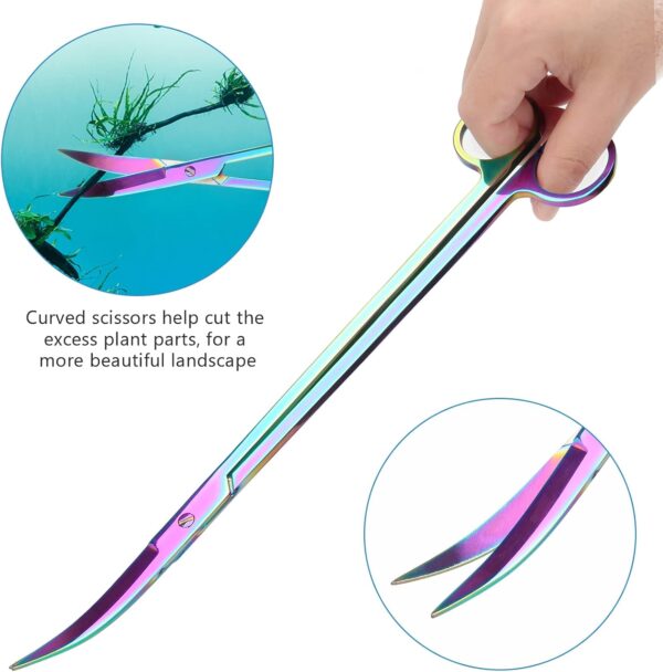 Extra Long Aquarium Aquascape Kits Colorful, 4 in 1 Anti-Rust Aquatic Plant Aquascaping Tool Stainless Steel Tweezers Scissors Spatula for Aquarium Tank Clean Fish Tank Aquascape Tools Sets - Image 4