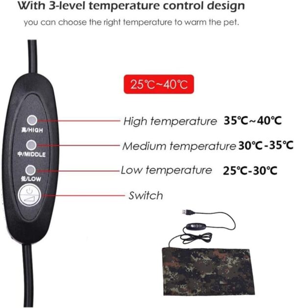 NEKOSUKI Reptile Heating Mat, 11x6 inch USB Waterproof Reptile Heat Pad Under Terrarium with 3 Levels Temperature Control, Japanese Carbon Fiber Heat Mat for Turtle, Tortoise, Snakes, Lizard, Gecko - Image 4