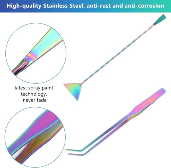 Extra Long Aquarium Aquascape Kits Colorful, 4 in 1 Anti-Rust Aquatic Plant Aquascaping Tool Stainless Steel Tweezers Scissors Spatula for Aquarium Tank Clean Fish Tank Aquascape Tools Sets - Image 3